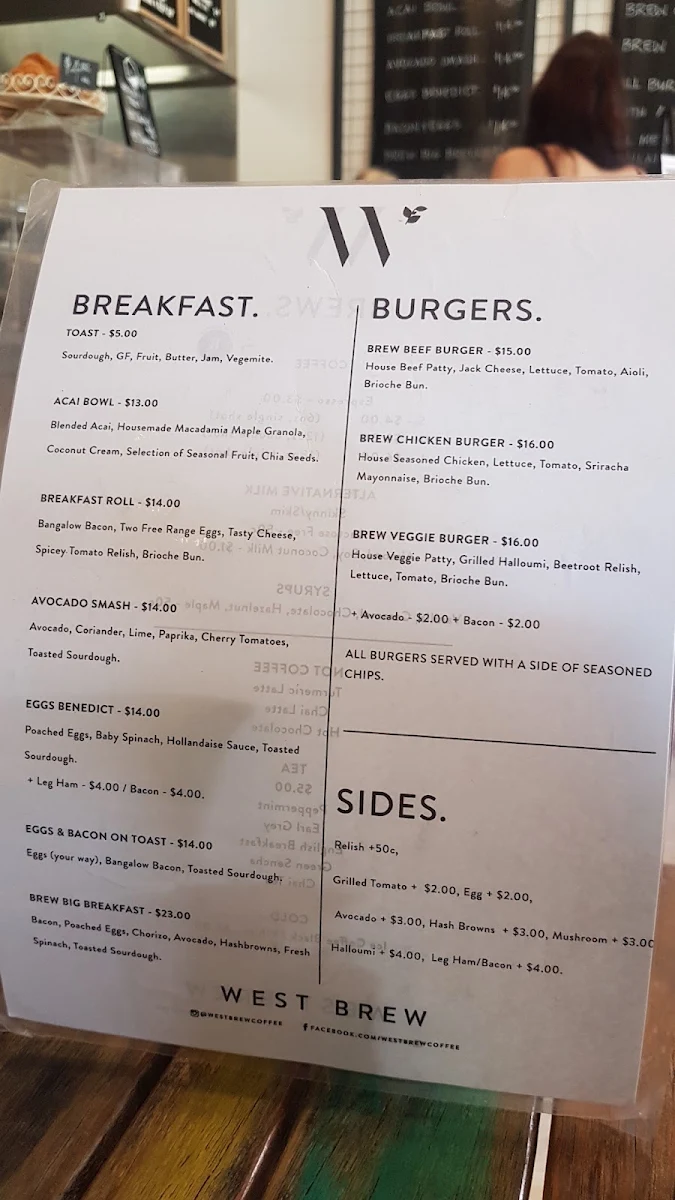 Menu, WestBrew Coffee