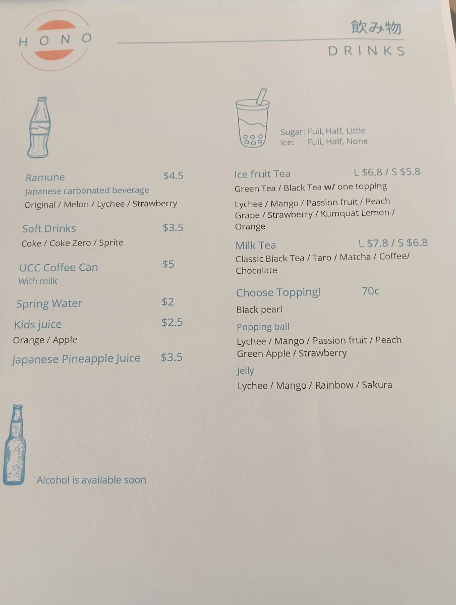 Menu, Hono Japanese Restaurant 🍜Ramen & Rice