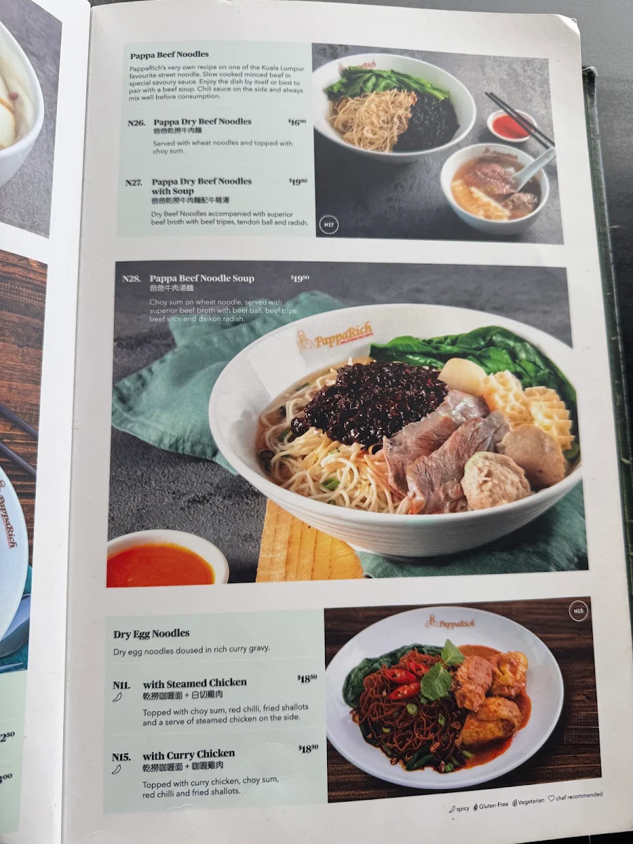 Menu, PappaRich Adelaide