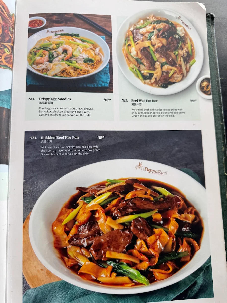 Menu, PappaRich Adelaide