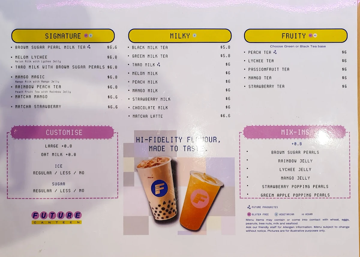 Menu, Future Canteen South Melbourne