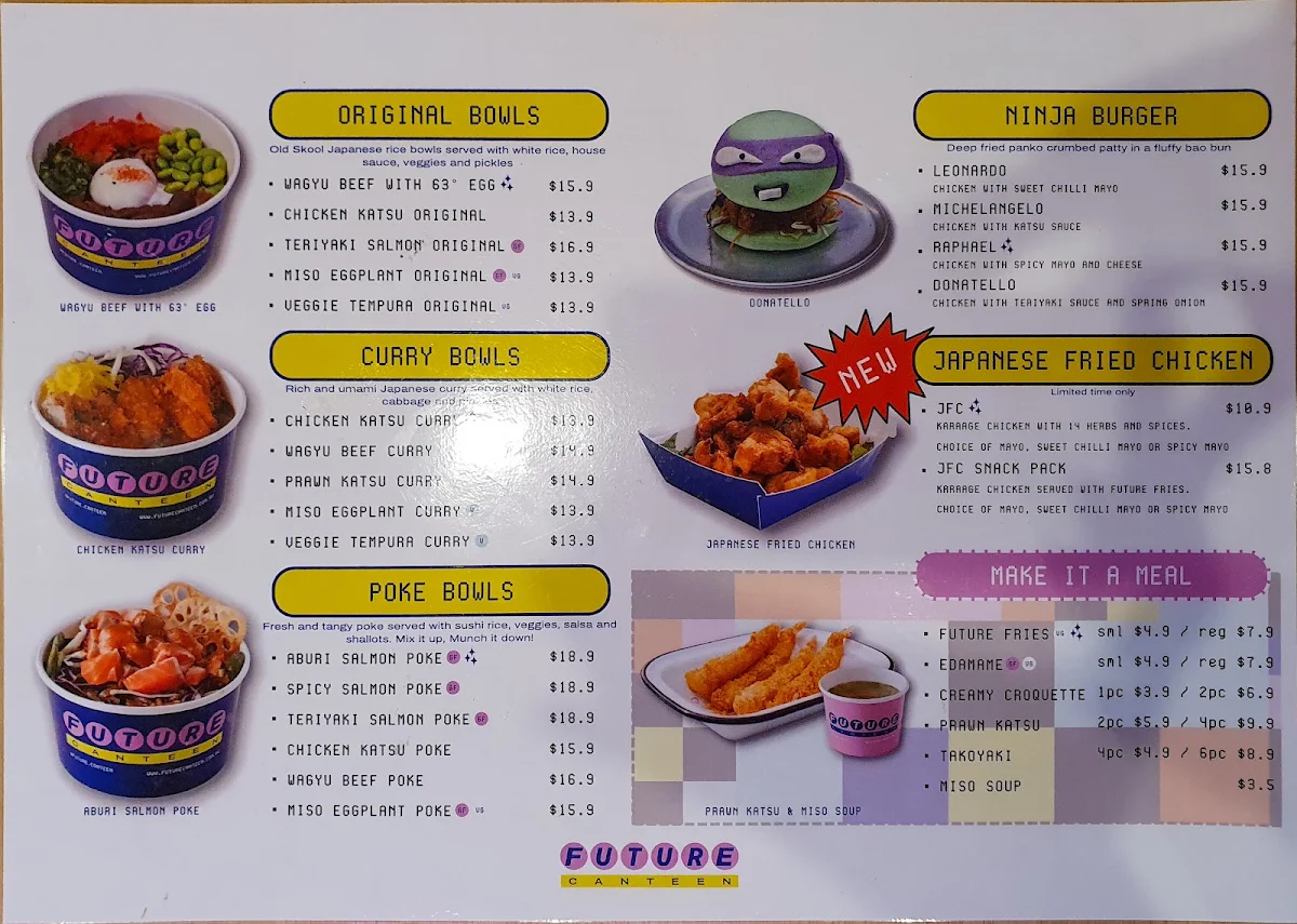 Menu, Future Canteen South Melbourne