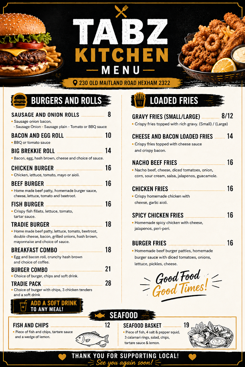 Menu, Tabz Kitchen