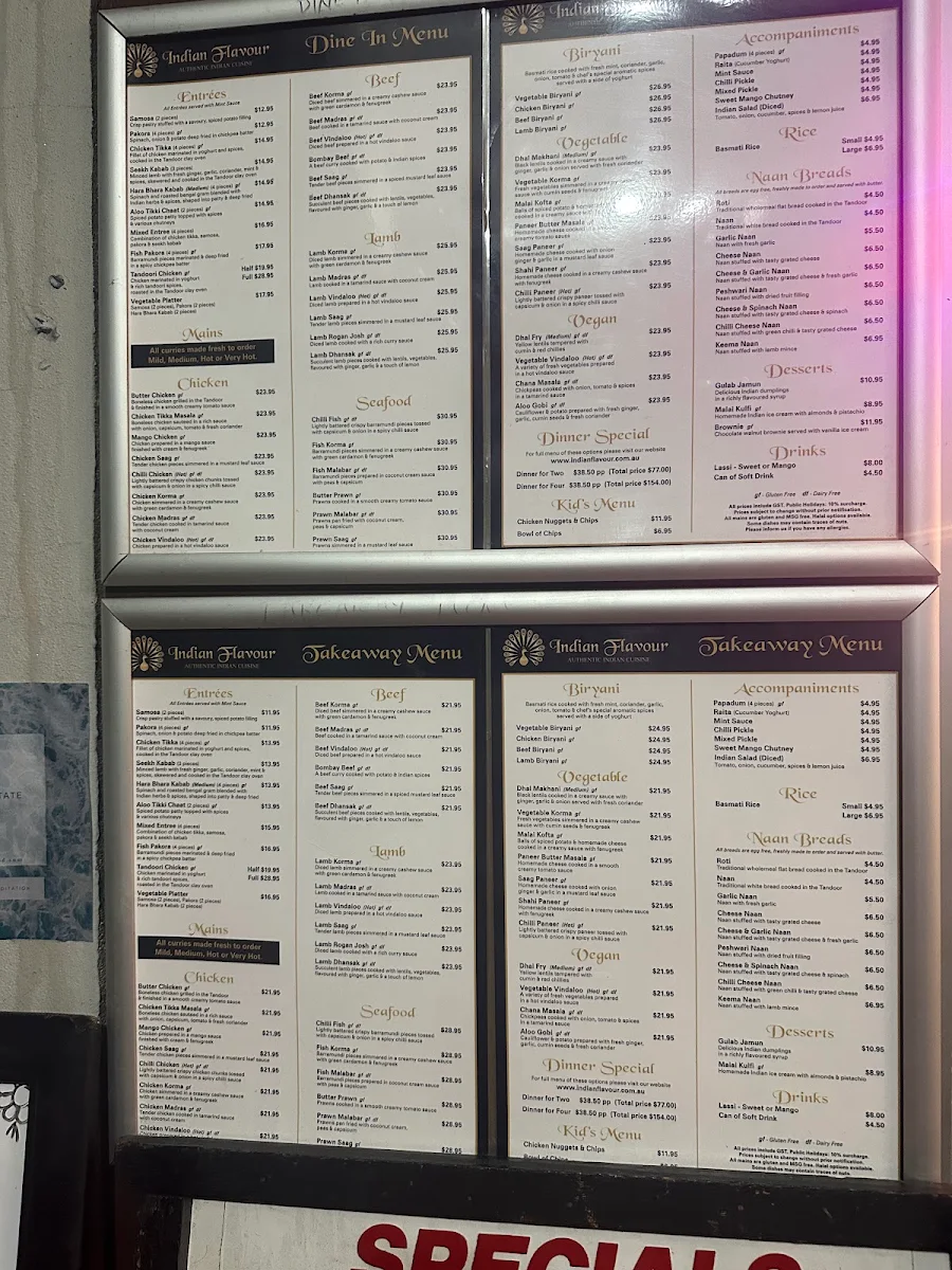 Menu, Indian Flavour Authentic Indian Cuisine