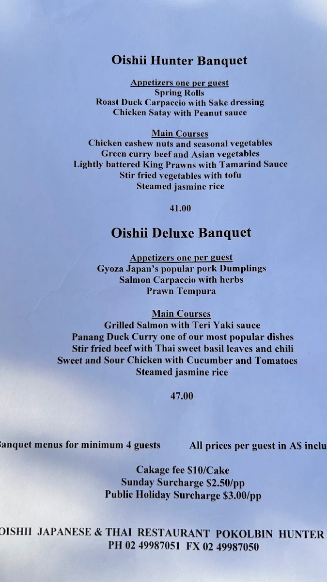 Menu, Oishii Japanese and Thai Restaurant