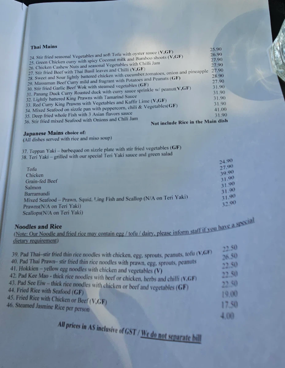 Menu, Oishii Japanese and Thai Restaurant