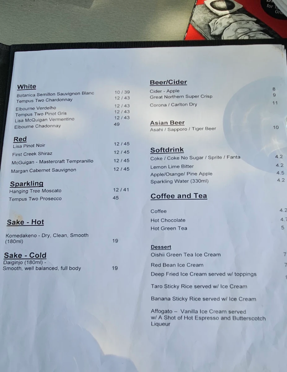 Menu, Oishii Japanese and Thai Restaurant