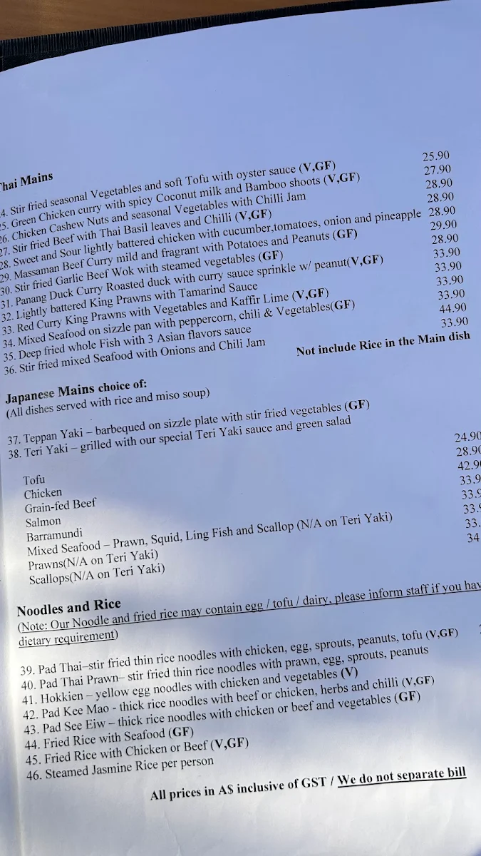 Menu, Oishii Japanese and Thai Restaurant