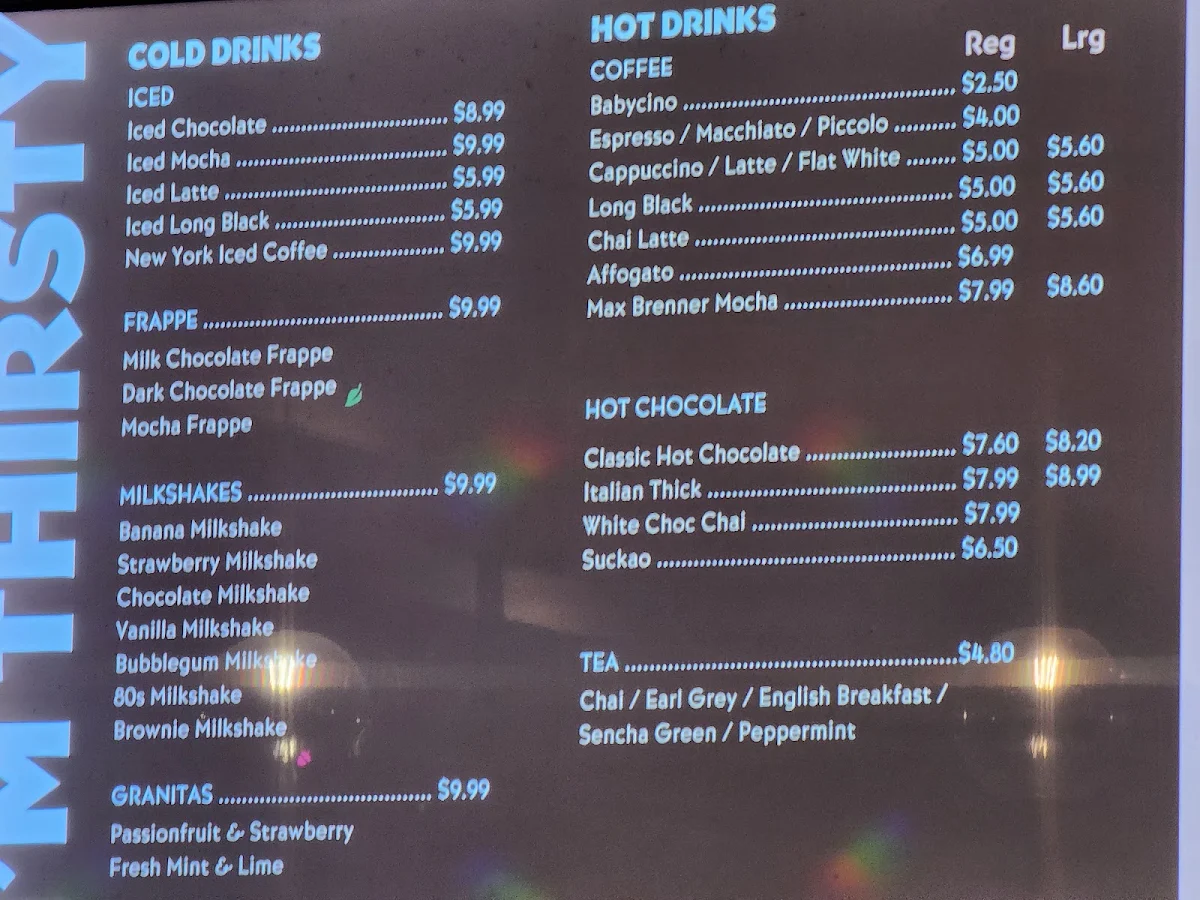 Menu, Max Brenner - World Square