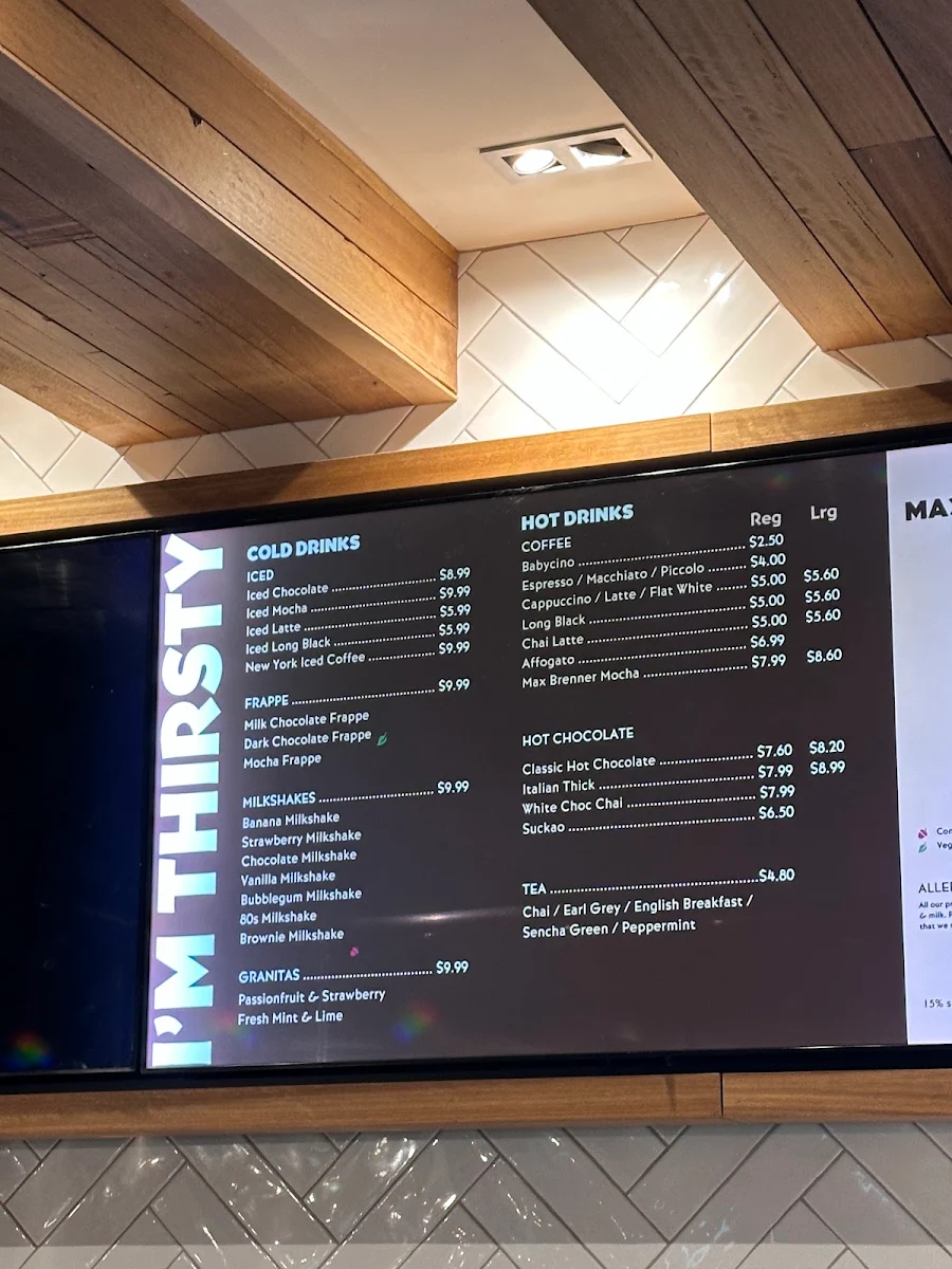 Menu, Max Brenner - World Square