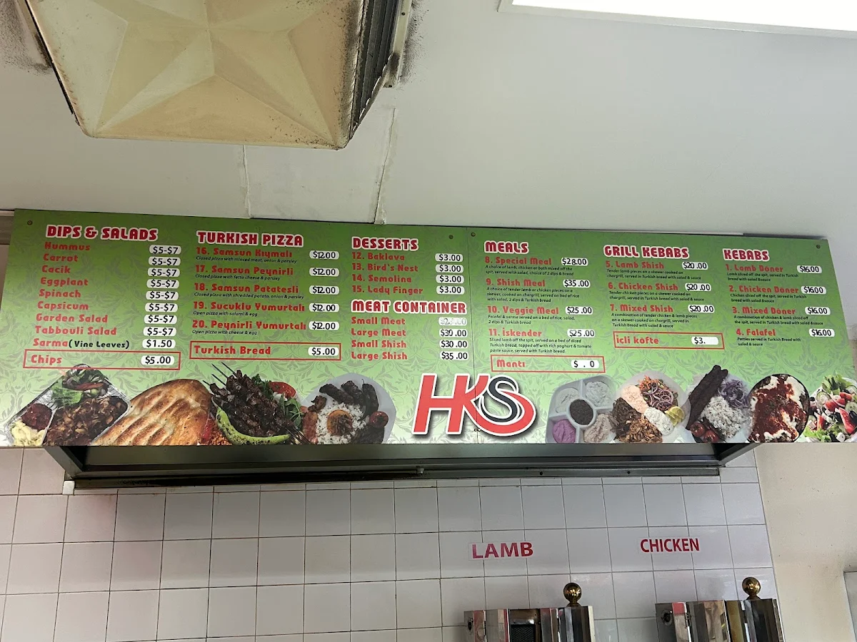 Menu, Horsham Kebab Station