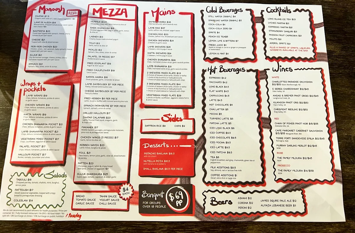 Menu, Beirut Street Food