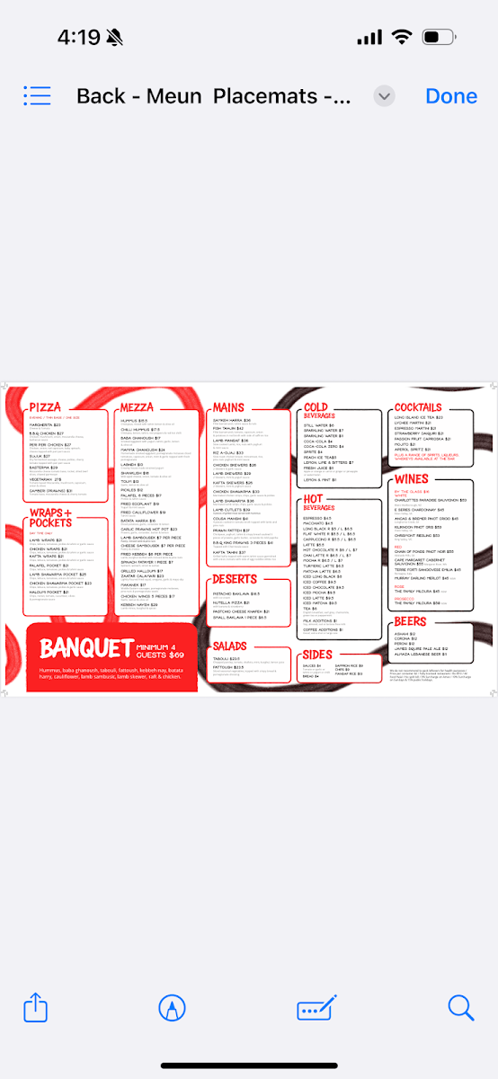 Menu, Beirut Street Food