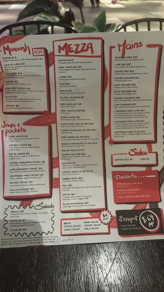 Menu, Beirut Street Food