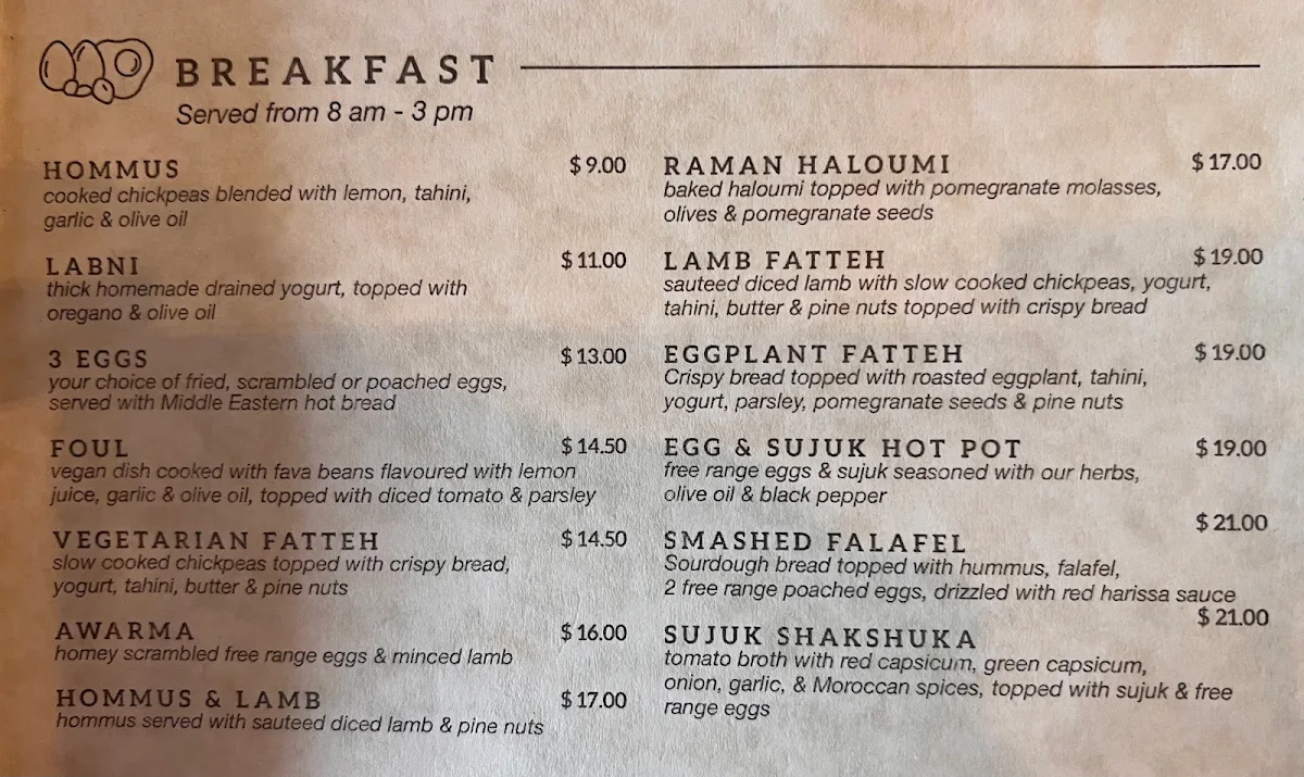 Menu, Beirut Street Food