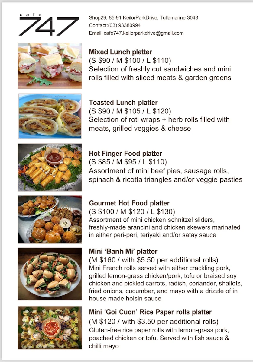 Menu, Cafe 747