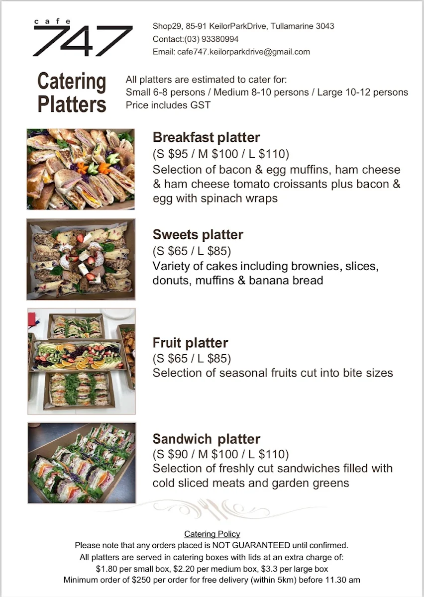 Menu, Cafe 747
