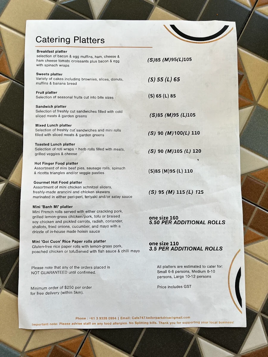 Menu, Cafe 747