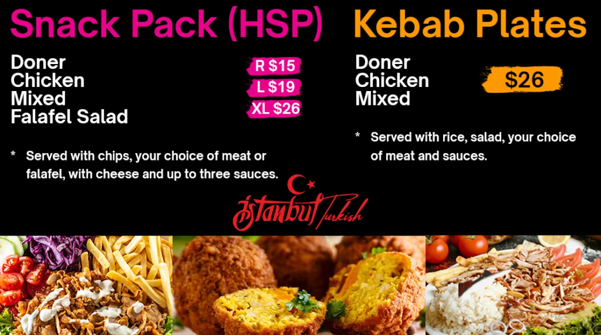 Menu, Istanbul Turkish Kebabs