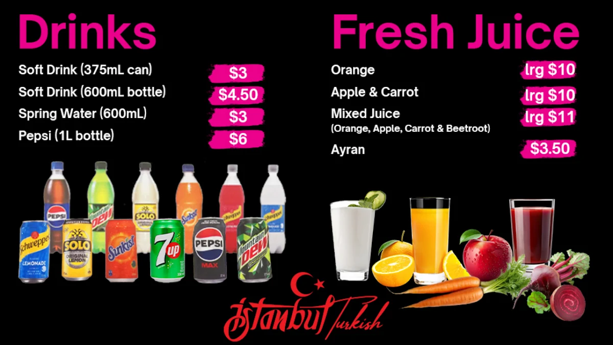 Menu, Istanbul Turkish Kebabs