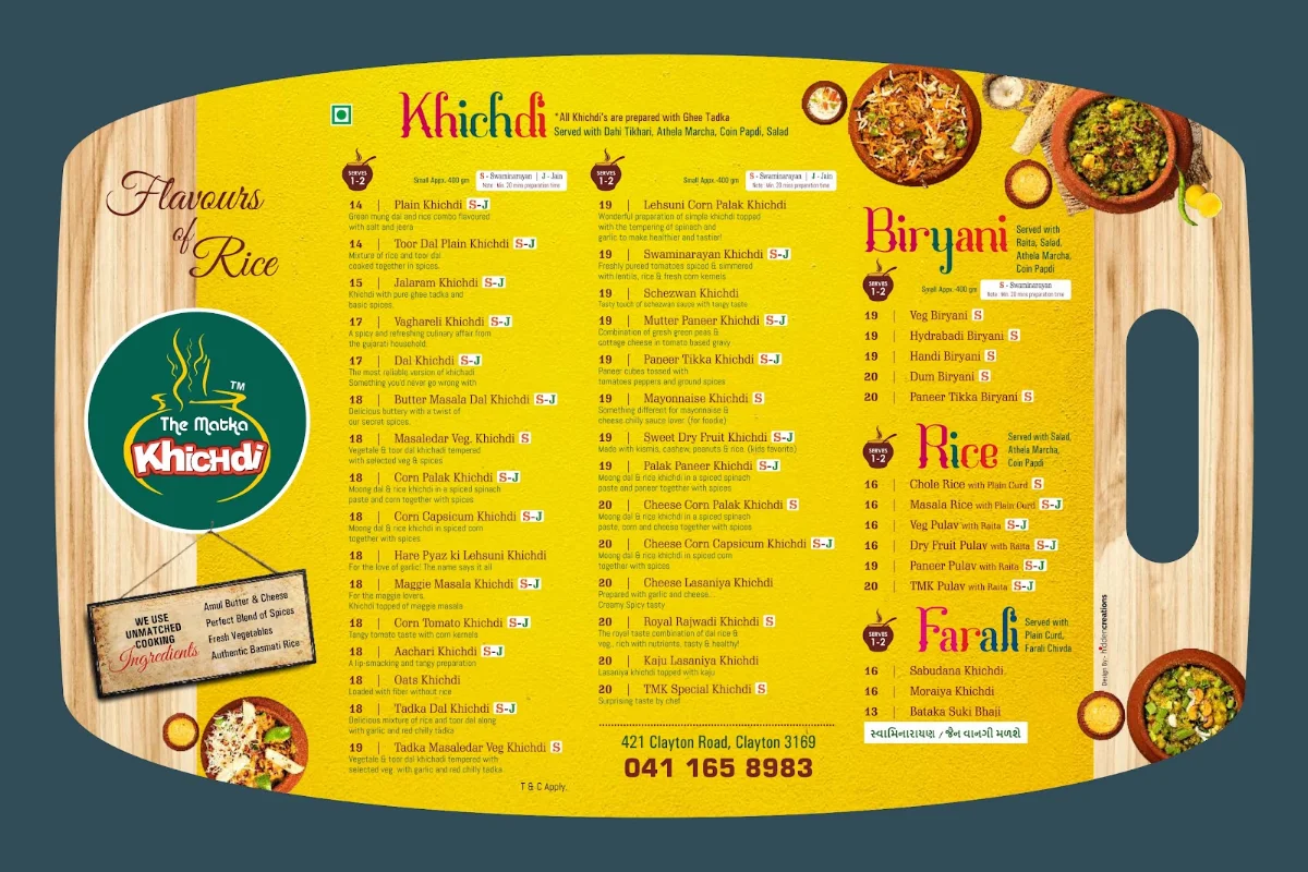 Menu, The Matka Khichdi