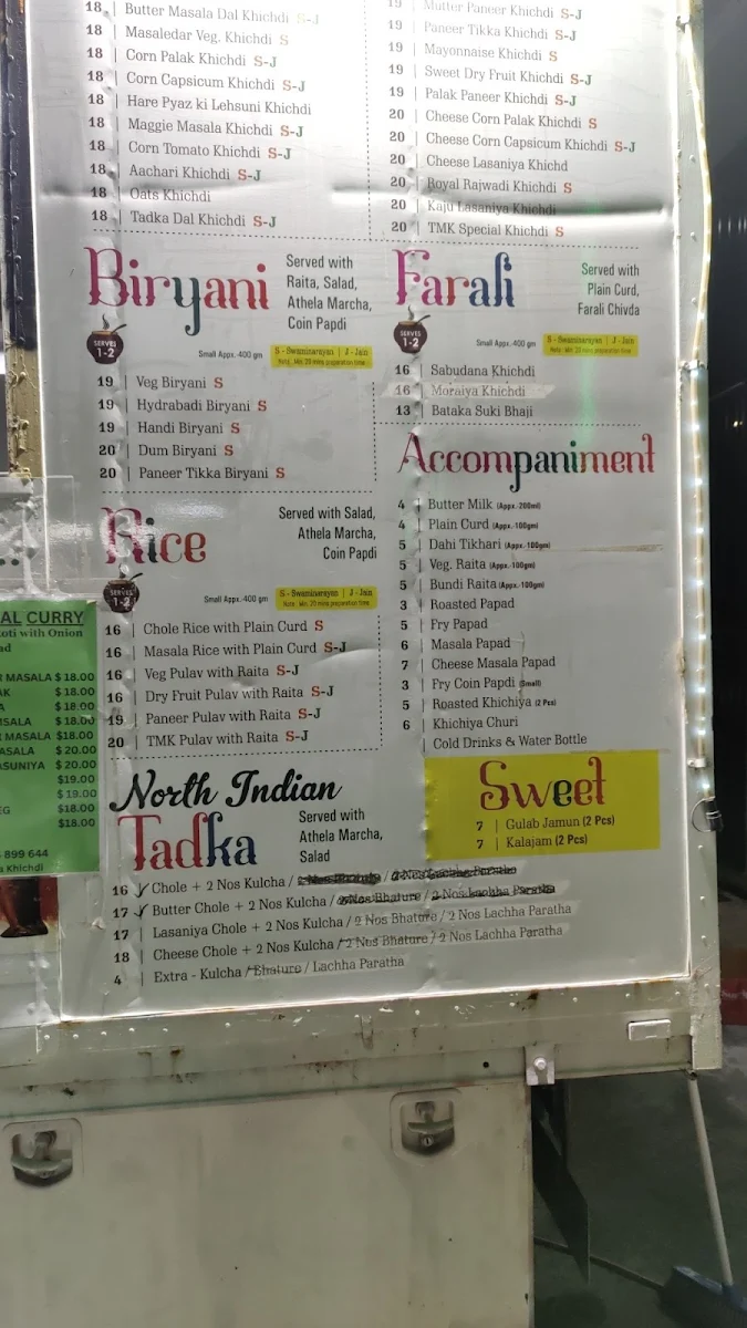 Menu, The Matka Khichdi