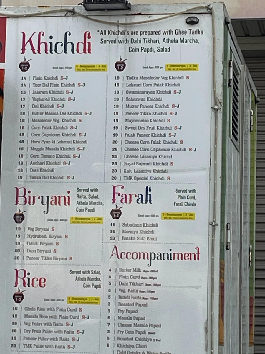 Menu, The Matka Khichdi