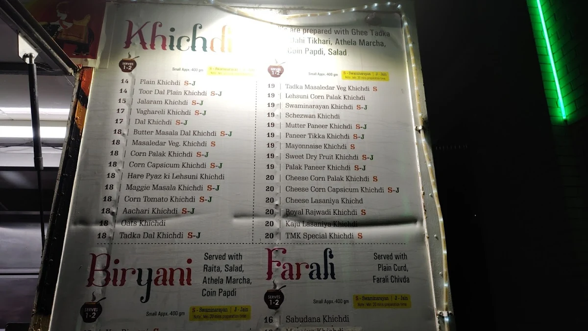 Menu, The Matka Khichdi