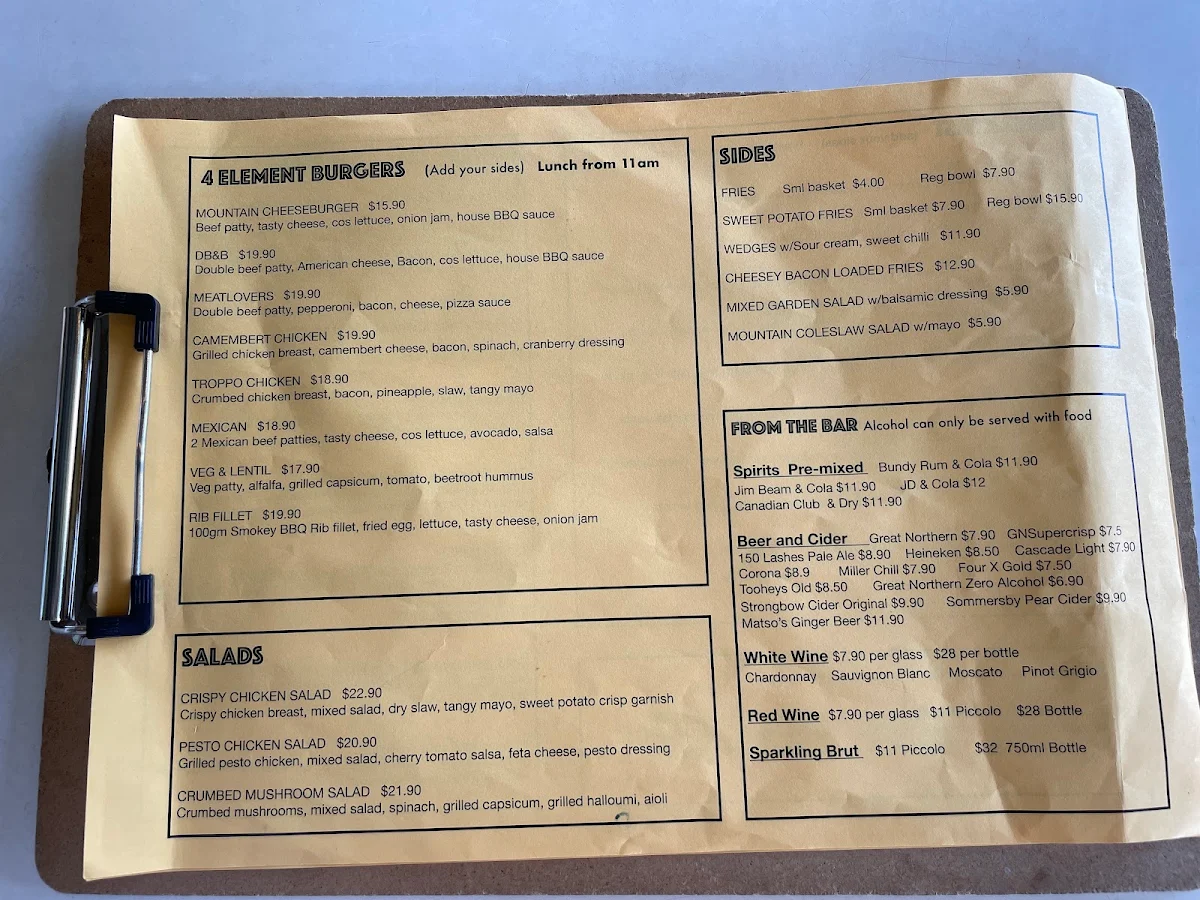 Menu, Pitstop Cafe