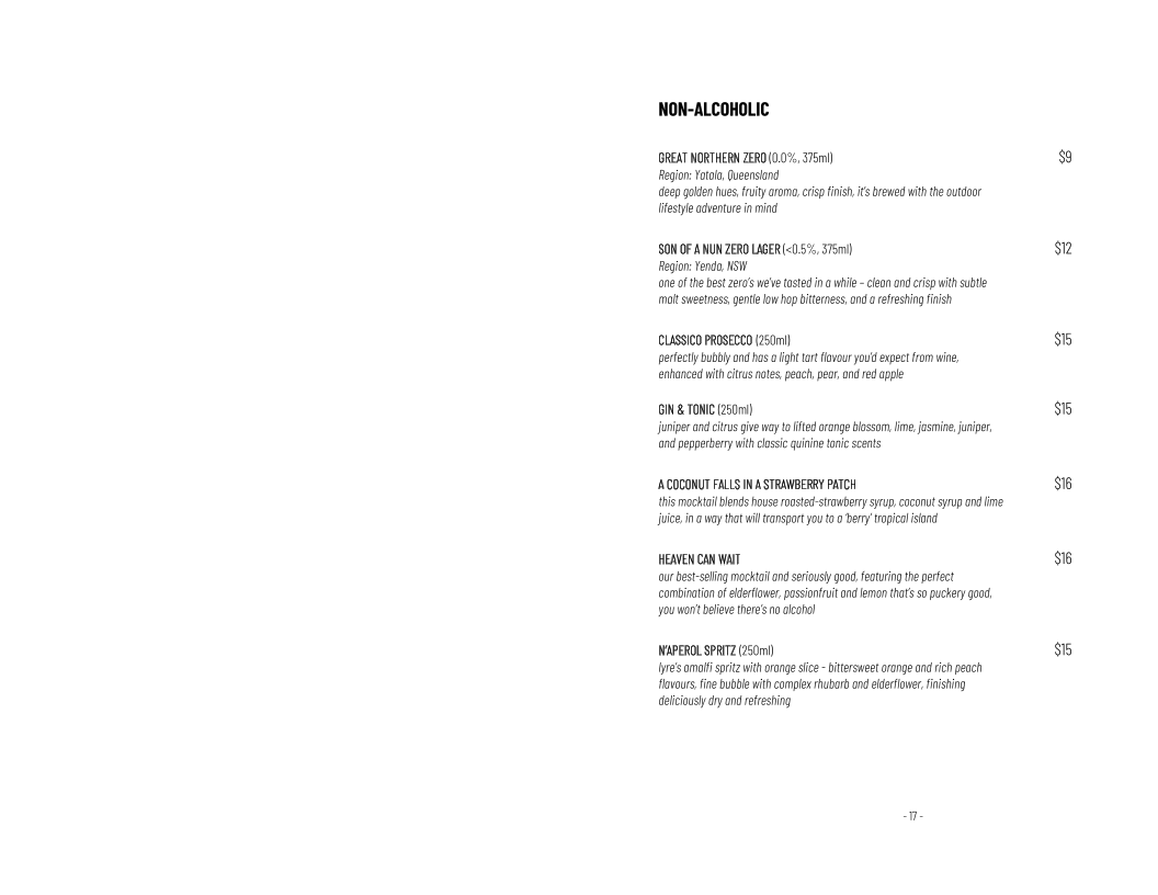 Menu, Life's Too Short Bar