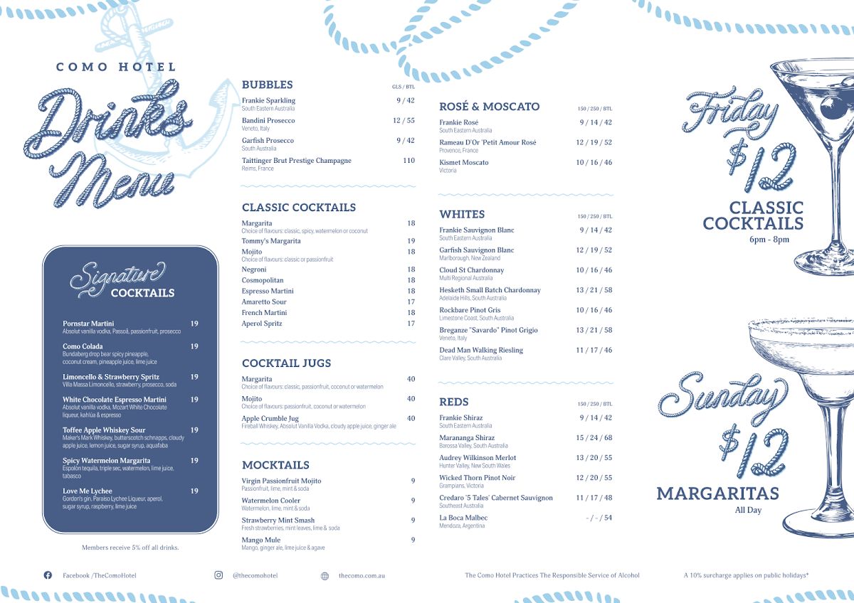 Menu, The Como Hotel