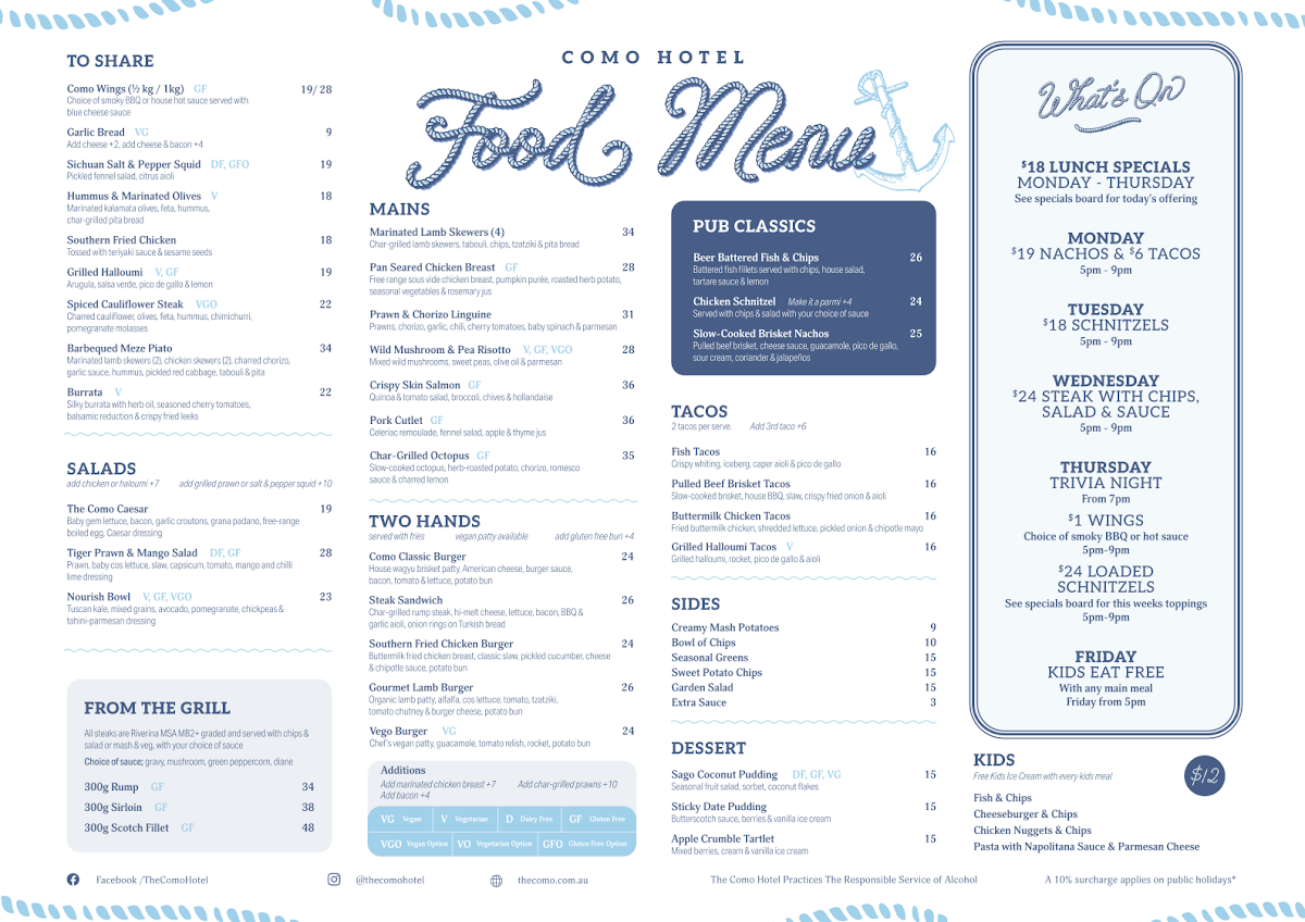 Menu, The Como Hotel