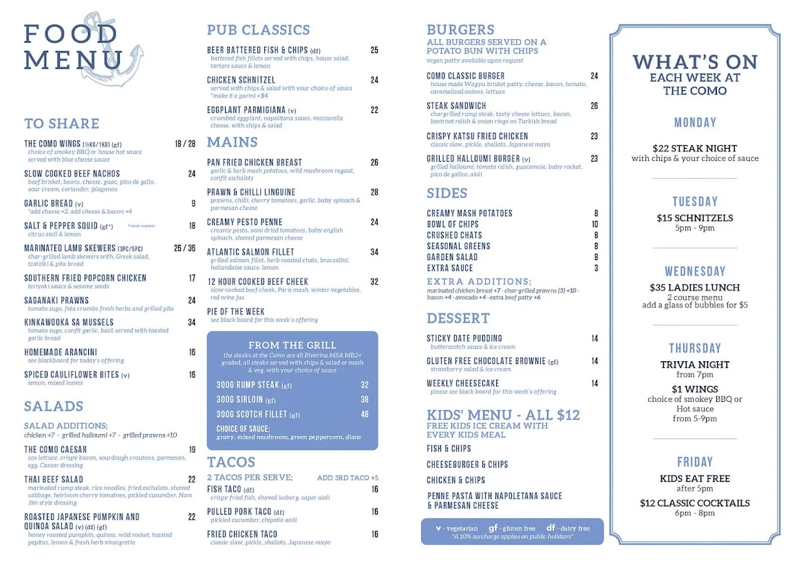 Menu, The Como Hotel