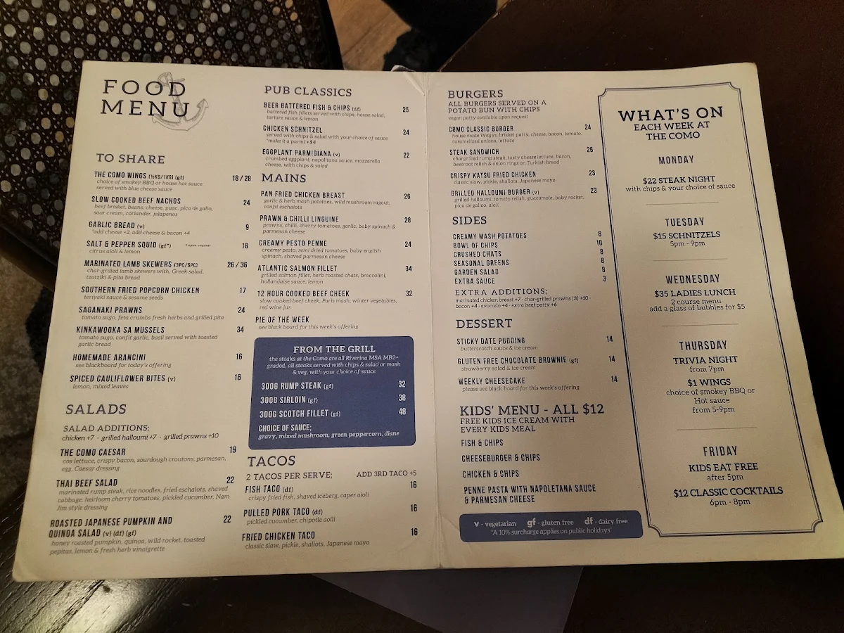 Menu, The Como Hotel