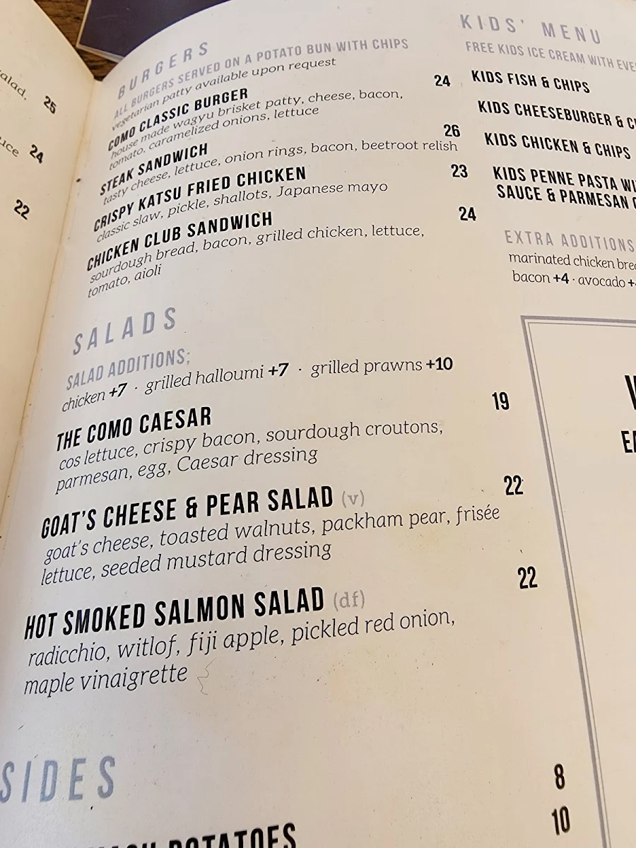 Menu, The Como Hotel