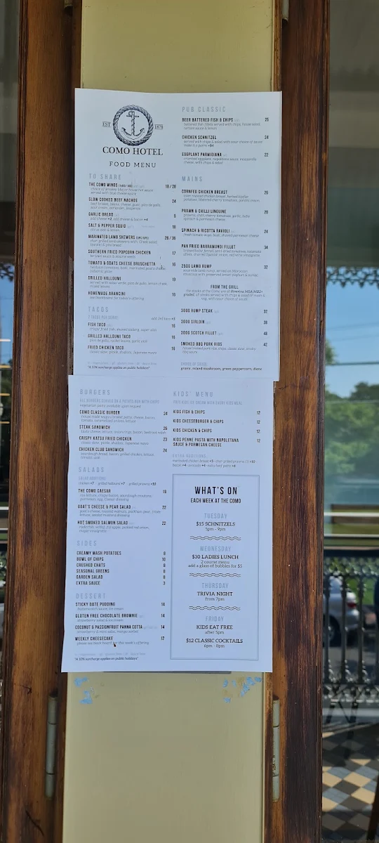Menu, The Como Hotel