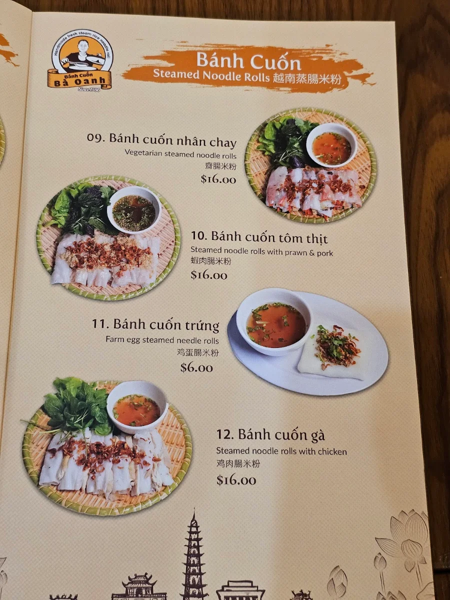 Menu, Bánh Cuốn Bà Oanh