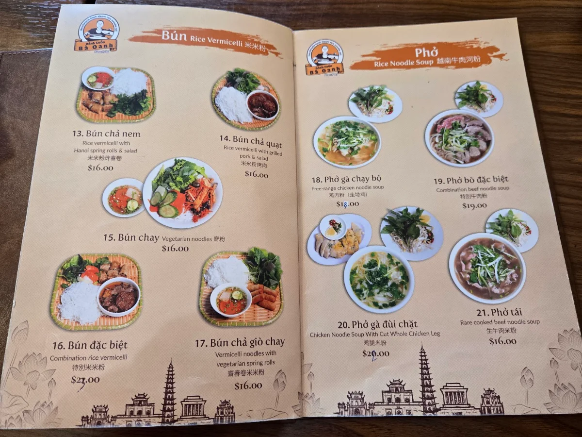 Menu, Bánh Cuốn Bà Oanh