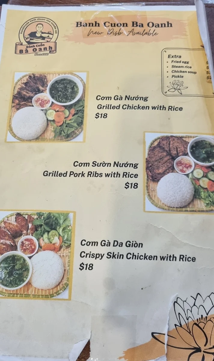 Menu, Bánh Cuốn Bà Oanh