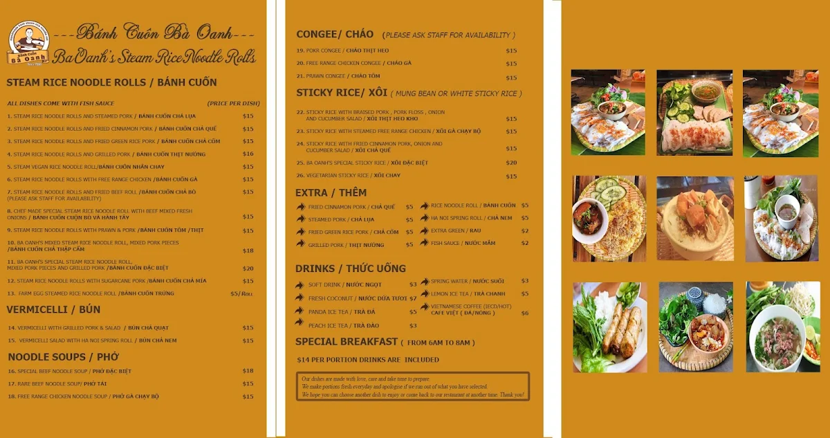 Menu, Bánh Cuốn Bà Oanh