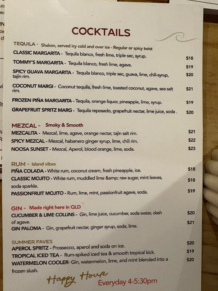 Menu, Luuna Mexican Cantina