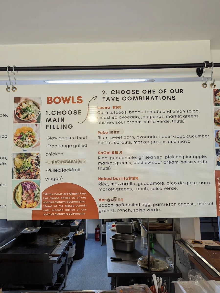 Menu, Luuna Mexican Cantina