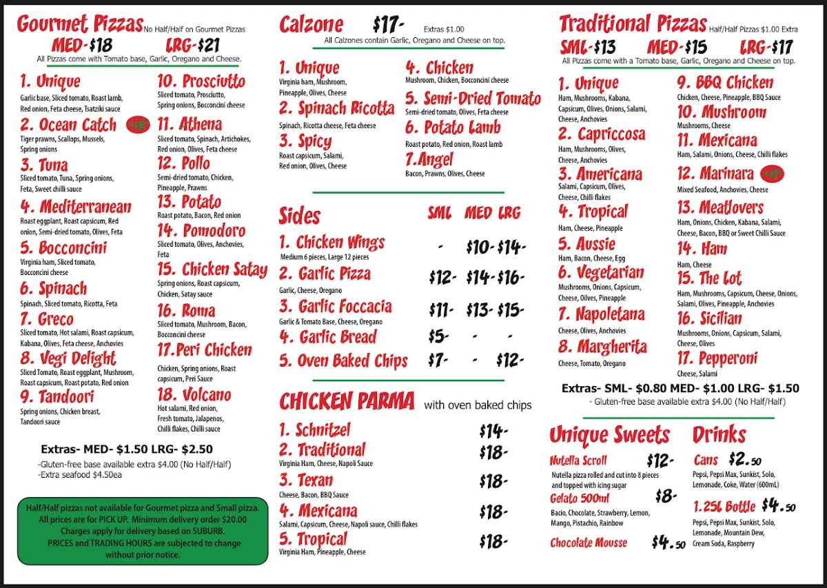 Menu, Unique Gourmet Pizza Bar