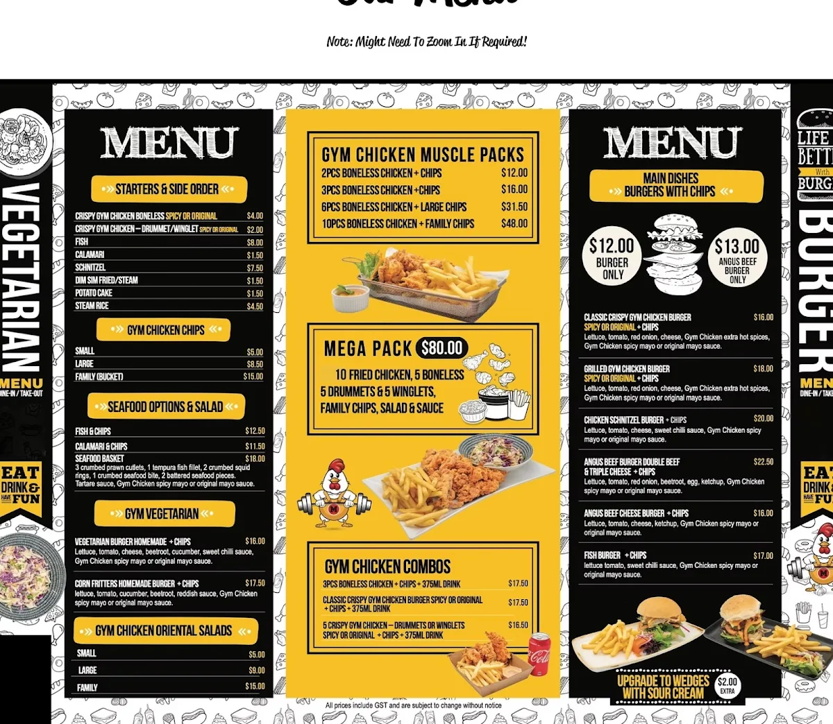 Menu, Gym Chicken