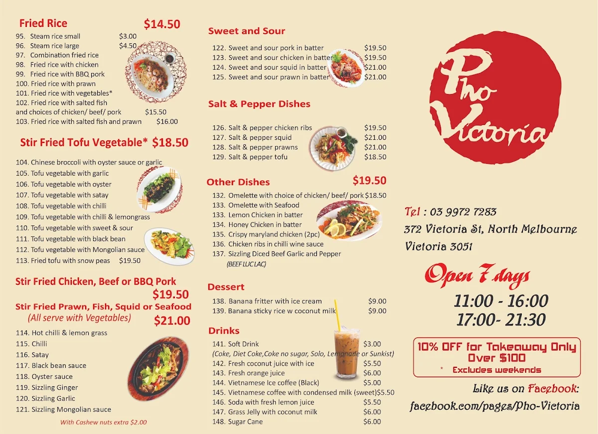Menu, Pho Victoria