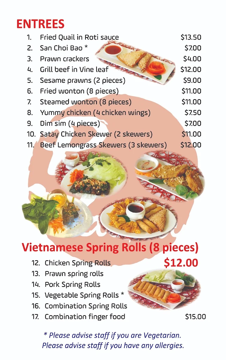 Menu, Pho Victoria