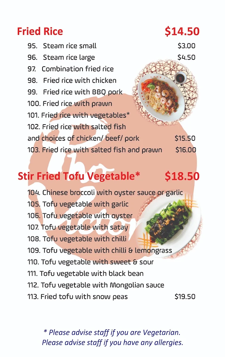 Menu, Pho Victoria