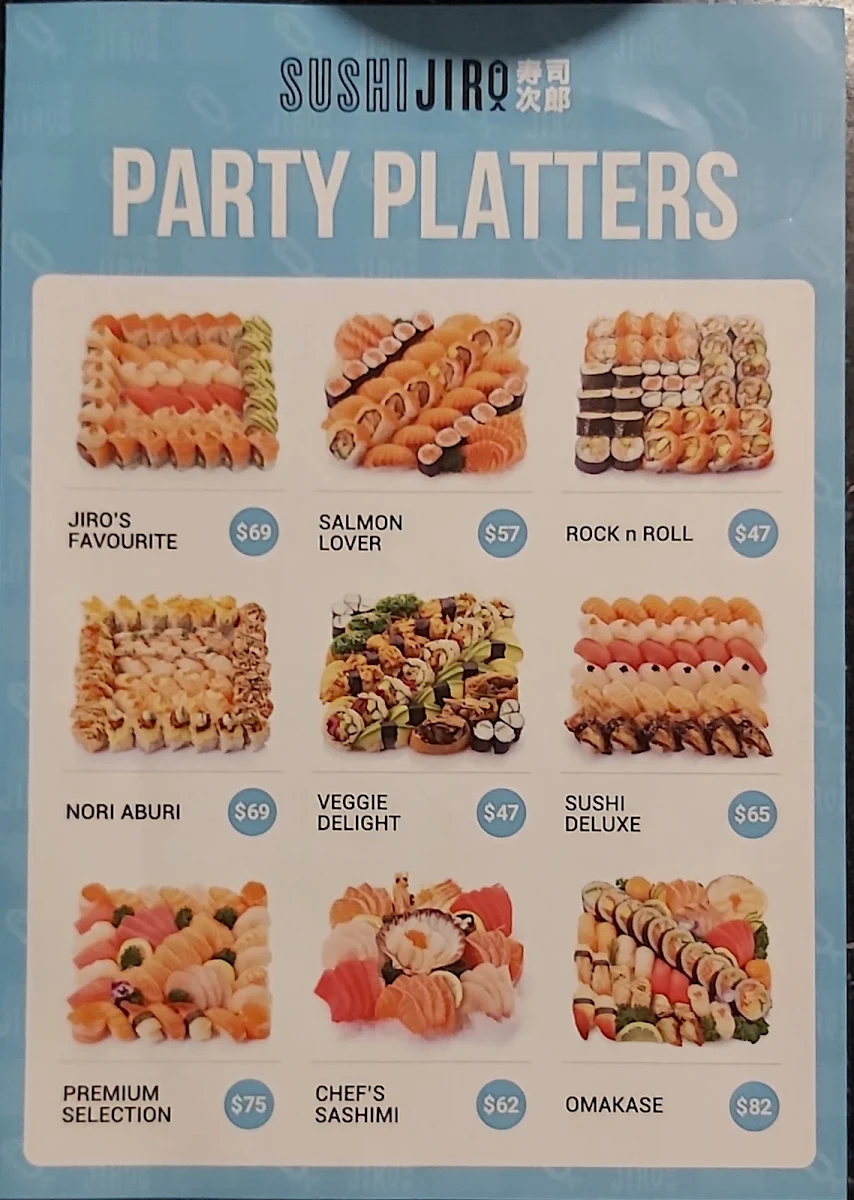 Menu, Sushi Jiro Werribee