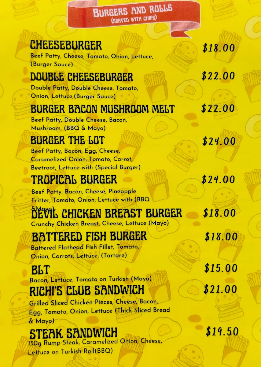 Menu, RICHI’S Golden Cafe and Restaurant
