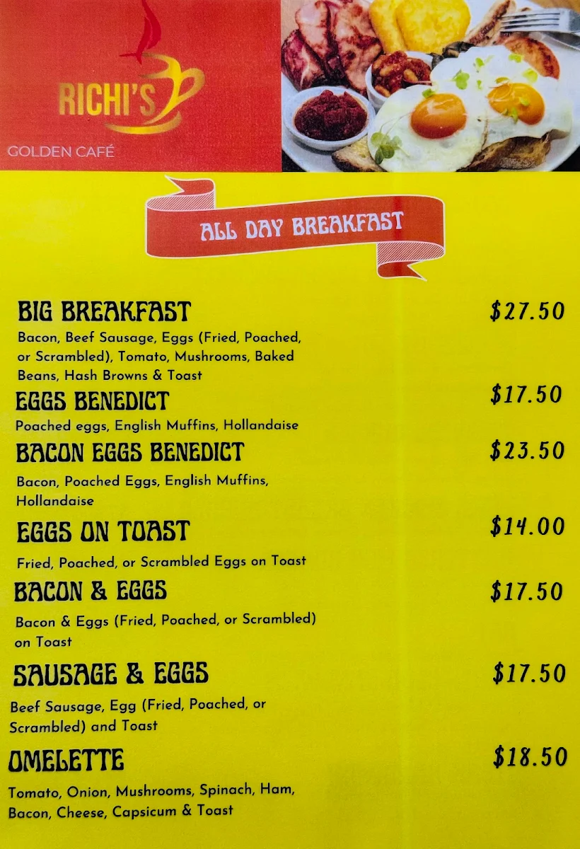 Menu, RICHI’S Golden Cafe and Restaurant